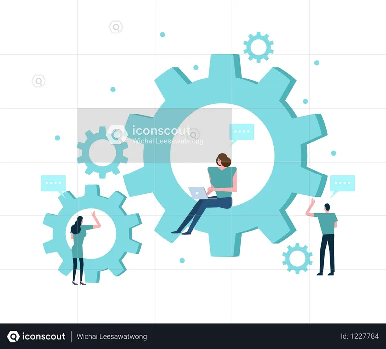 Business People with Gears  Illustration