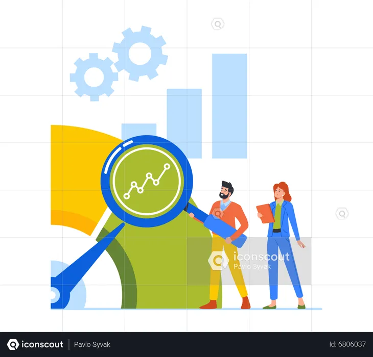 Business People With Magnifier Look On Huge Scale  Illustration