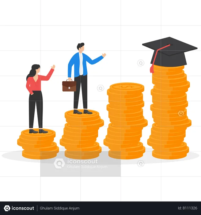 Business people with stacks of gold coins  Illustration