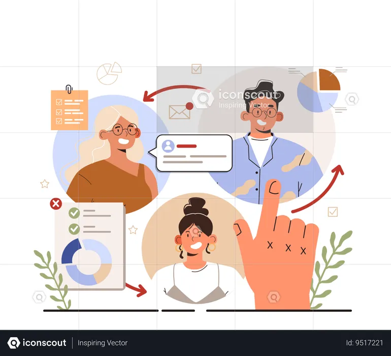 Business people with workflow  Illustration