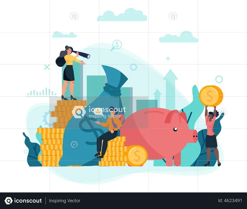 Business people work with money  Illustration