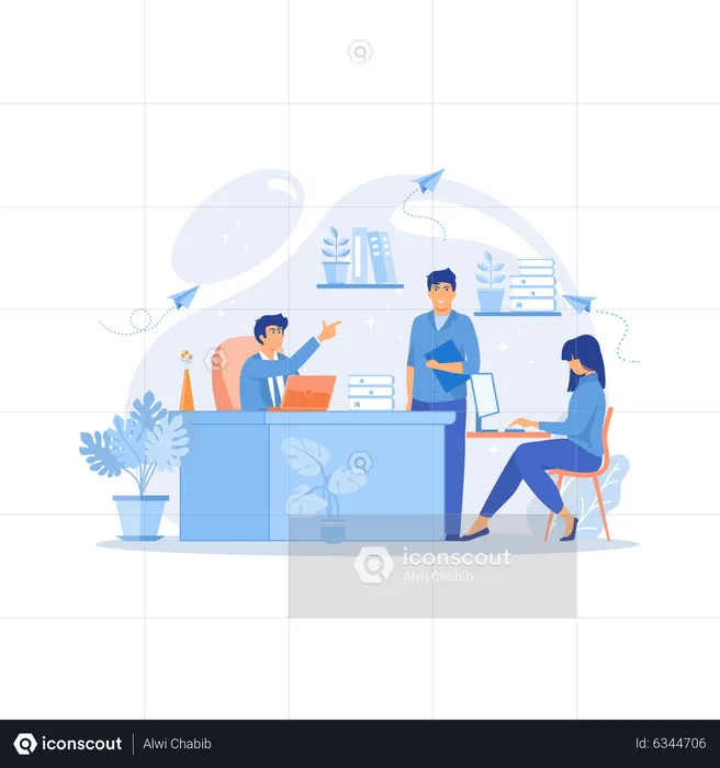 Business people working in modern eco-friendly office  Illustration
