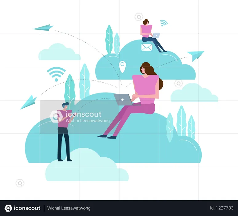 Business people working on a cloud  Illustration