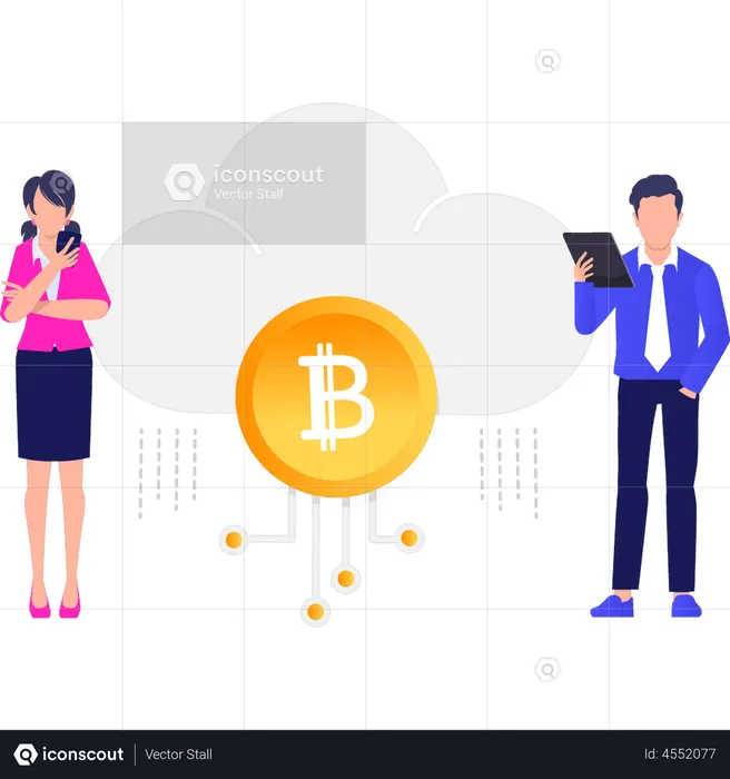 Business people working on bitcoin cloud computing  Illustration