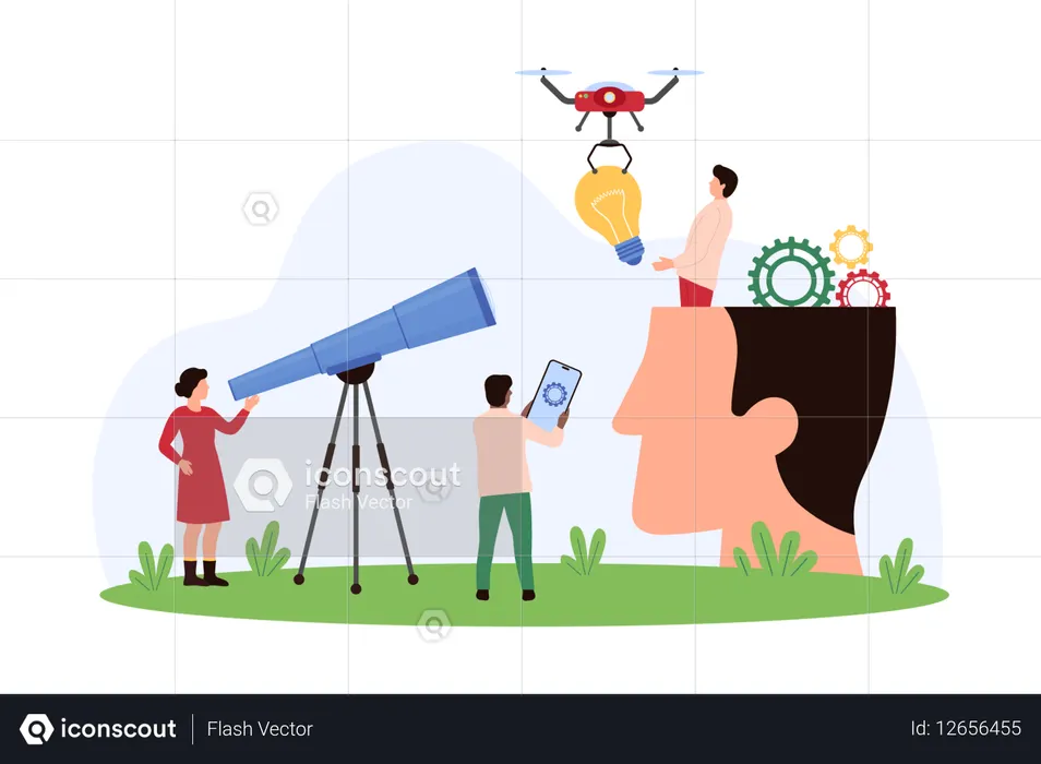 ビジネスチャレンジに取り組むビジネスマン  イラスト