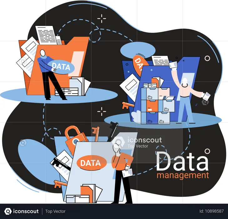 Business people working on complex data source  Illustration