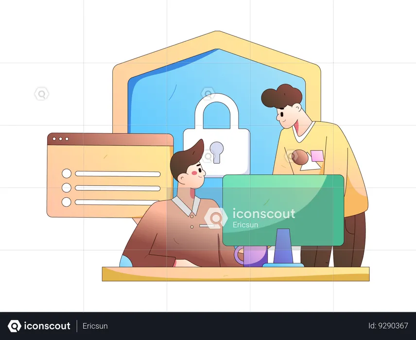 Business People working on cyber security  Illustration