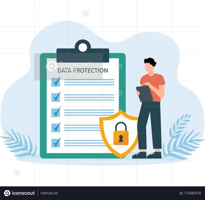 Business people working on business data protection  Illustration