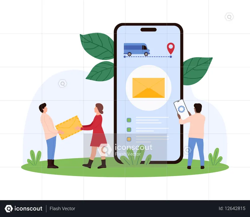 Business people working on mail delivery using mobile app  Illustration