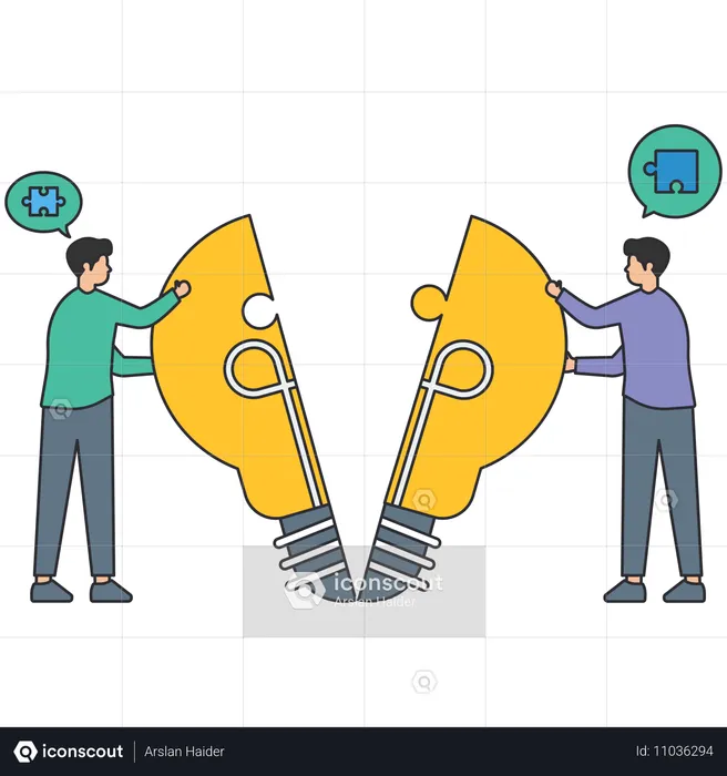 Business people working on puzzle idea  Illustration