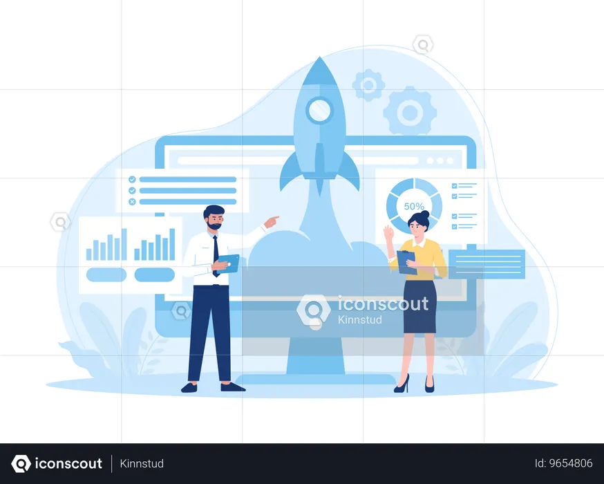 Business people working on startup analysis  Illustration