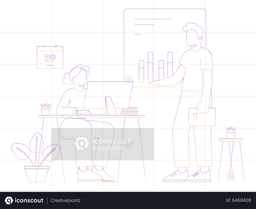 Business people working on Business Statistic  Illustration