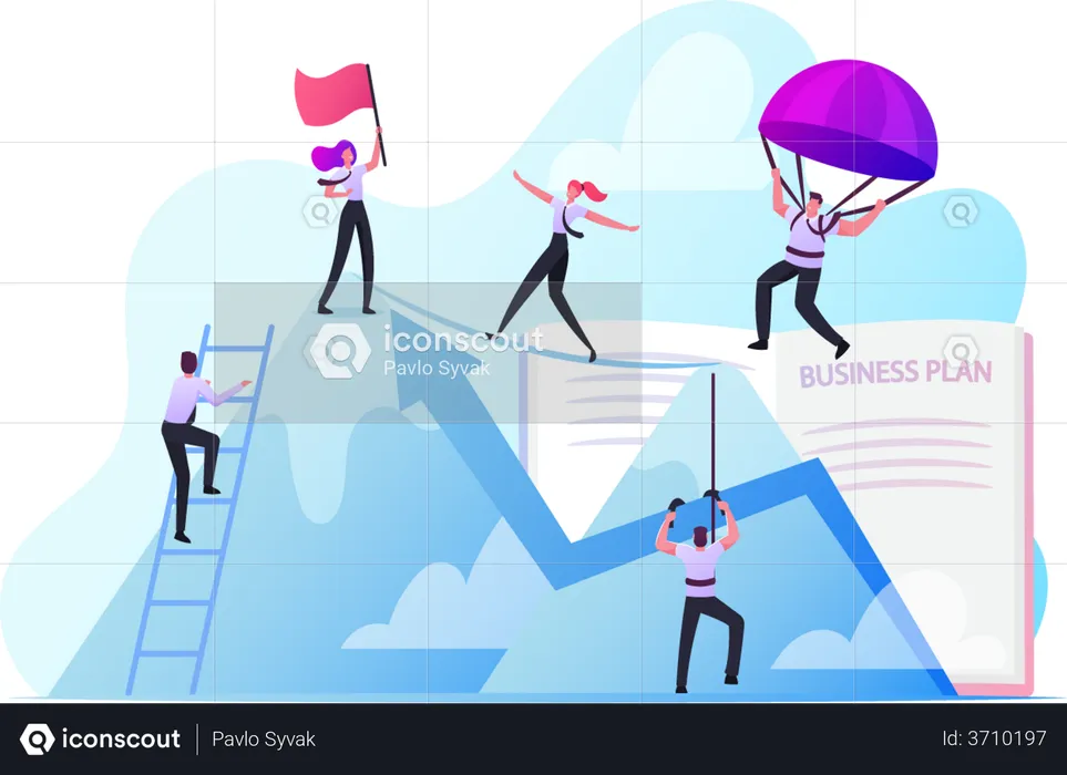Business People Working Together for Goal Achievement  Illustration