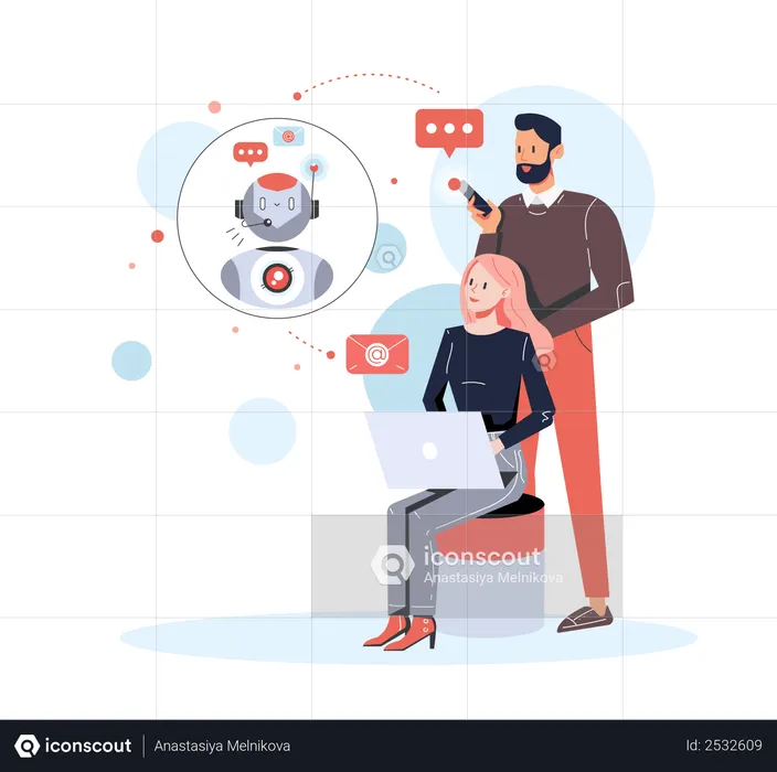 Business person chatting with chatbot  Illustration