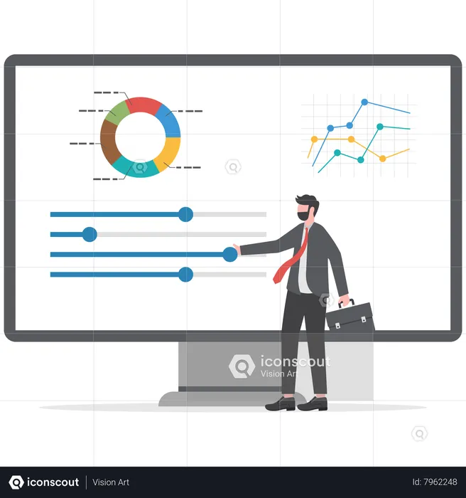 Business person control slider bar interface to optimize system  Illustration
