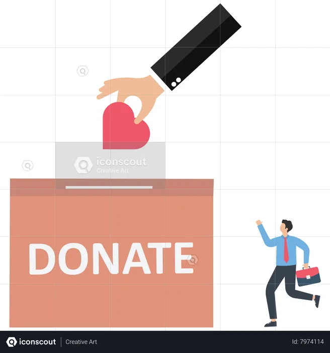 Business person drops a heart in a donation box  Illustration
