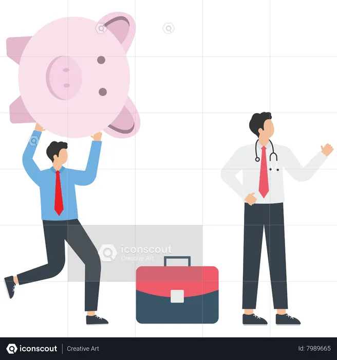 Business person help piggy bank from an economic recession  Illustration