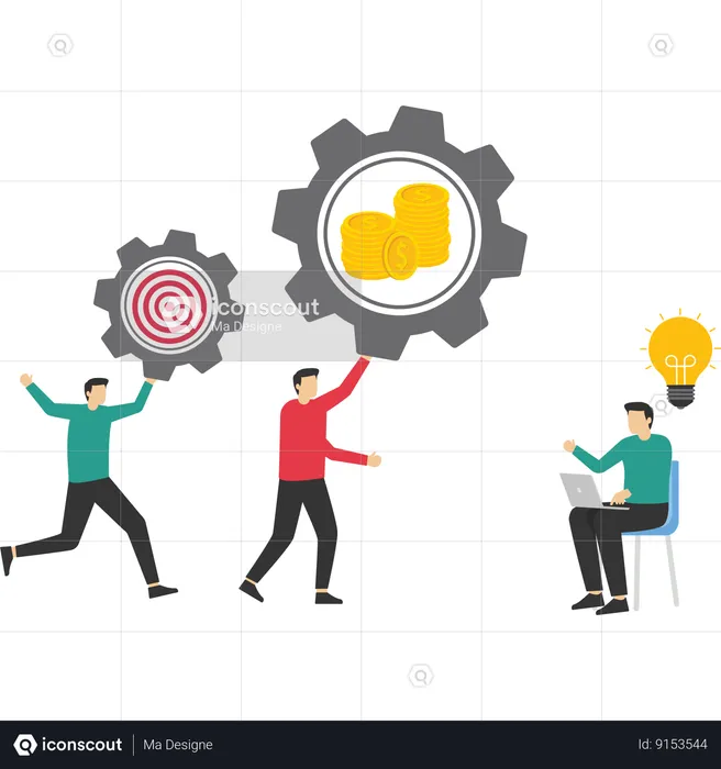 Business person holding different gear together  Illustration