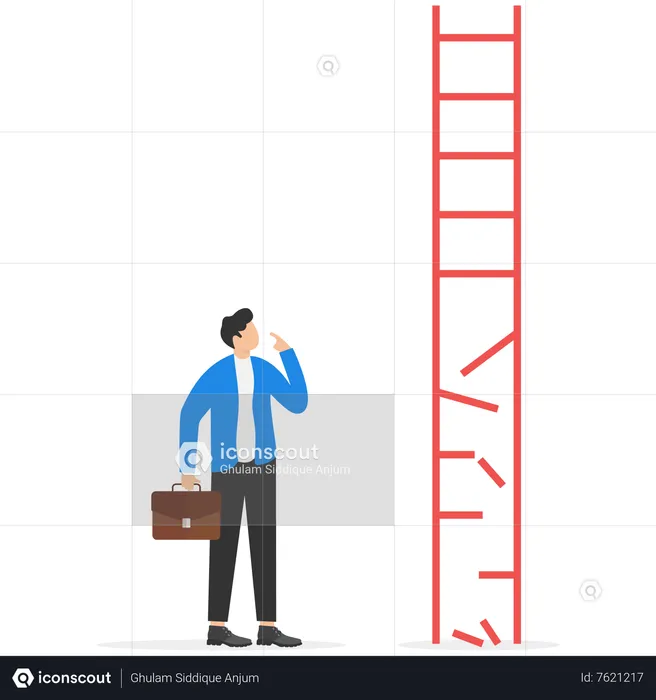 Business person look at broken ladder  Illustration