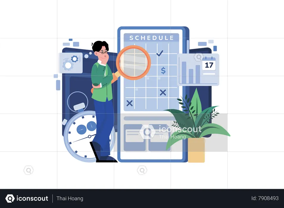 Business Person Looking At The Schedule  Illustration