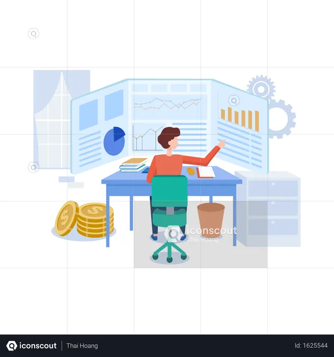Business person managing business reports and charts  Illustration