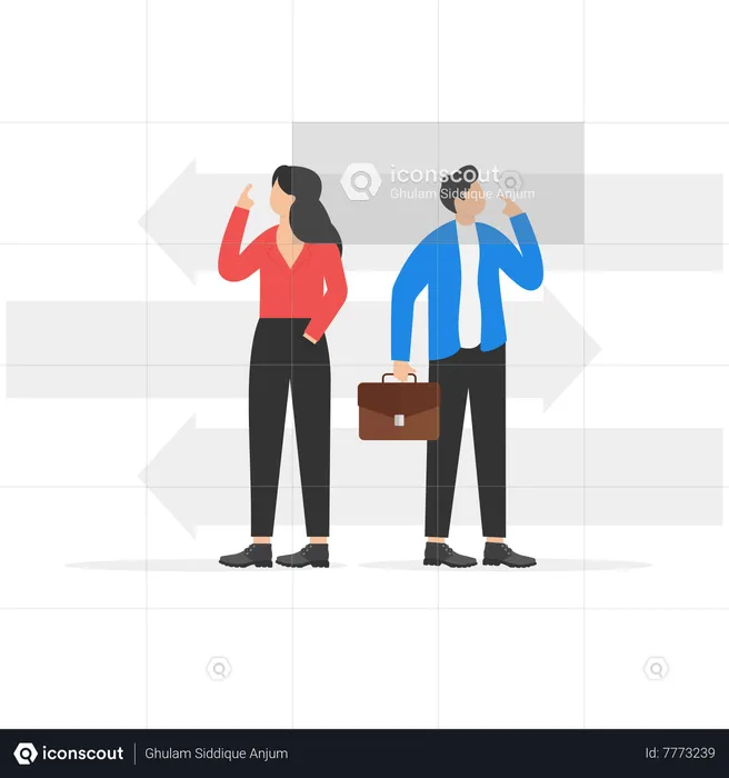 Business person standing between arrows  Illustration