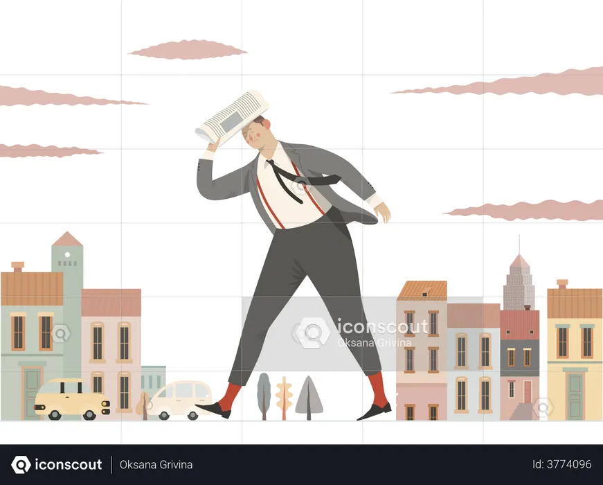 Business person trying to save himself from rain  Illustration