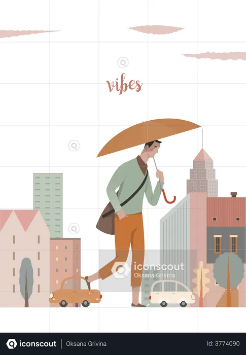 Business person walking with umbrella  Illustration
