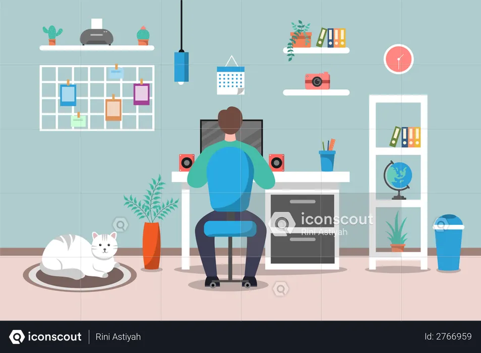 Business person working from home  Illustration