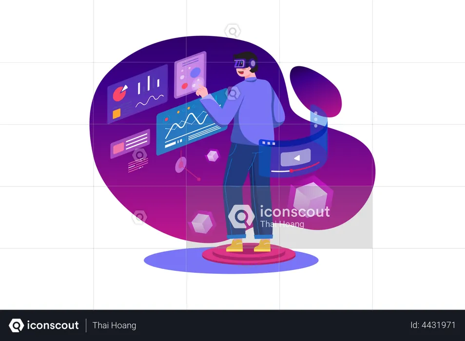 Business person working in Metaverse  Illustration