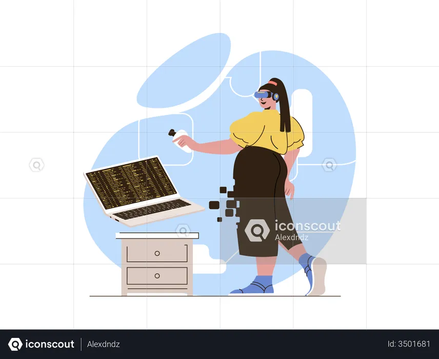 Business person working using VR Tech  Illustration