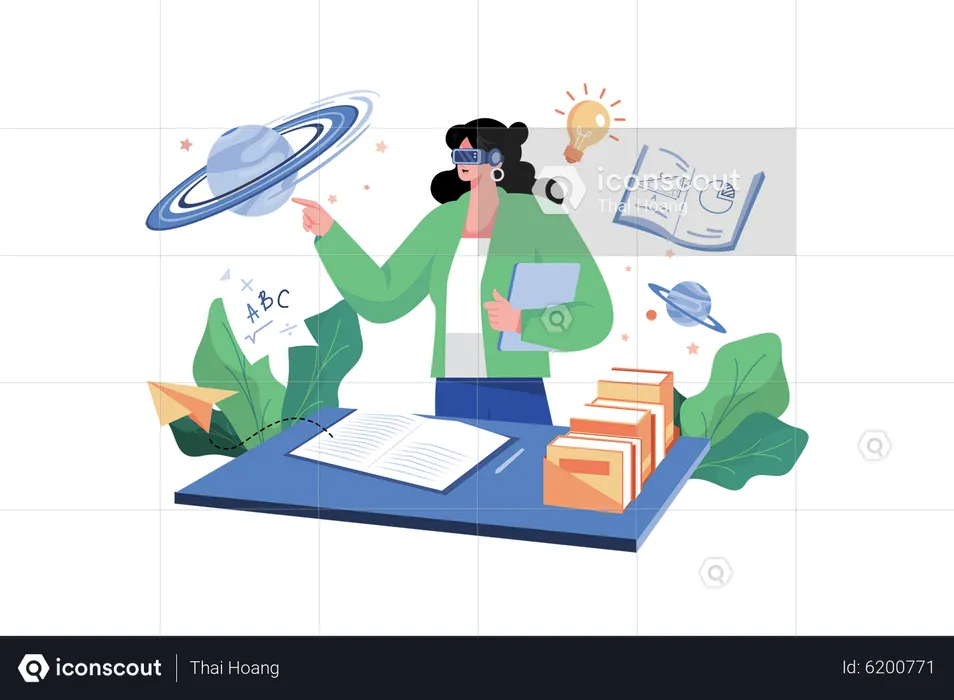 Business person working using VR Tech  Illustration