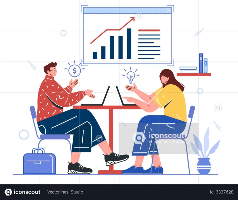 Business persons discussing marketing analysis  Illustration