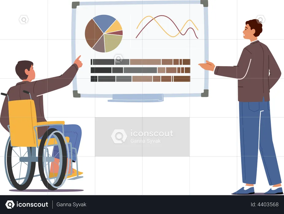 Business Presentation with Disabled Businessman in Office  Illustration