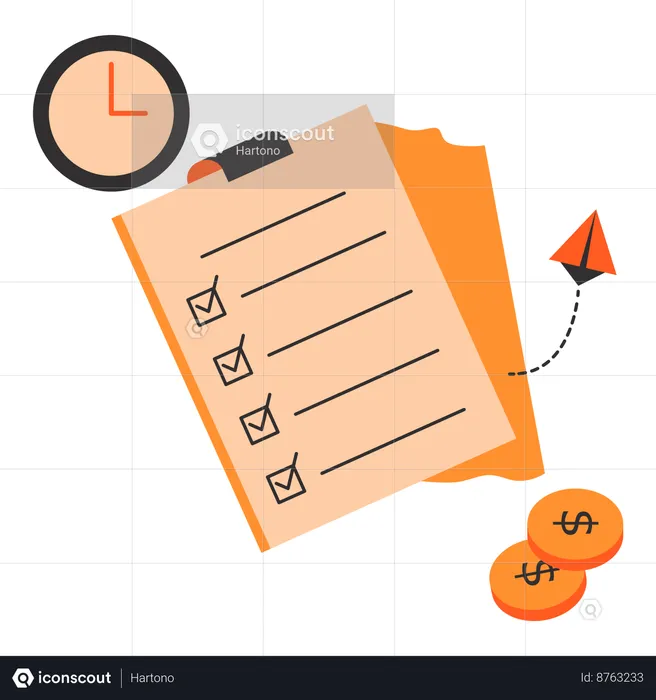 Business priority Clipboard with checklist and clock  Illustration
