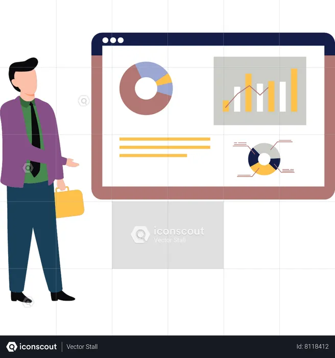 Business professional looking at business website  Illustration