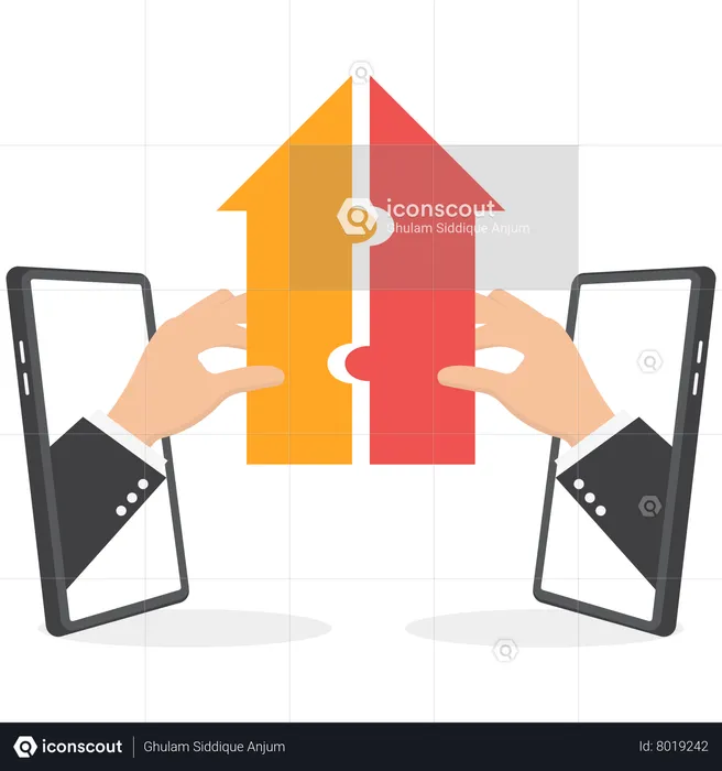 Business professional merging arrows and acquisitions to join together for success  Illustration