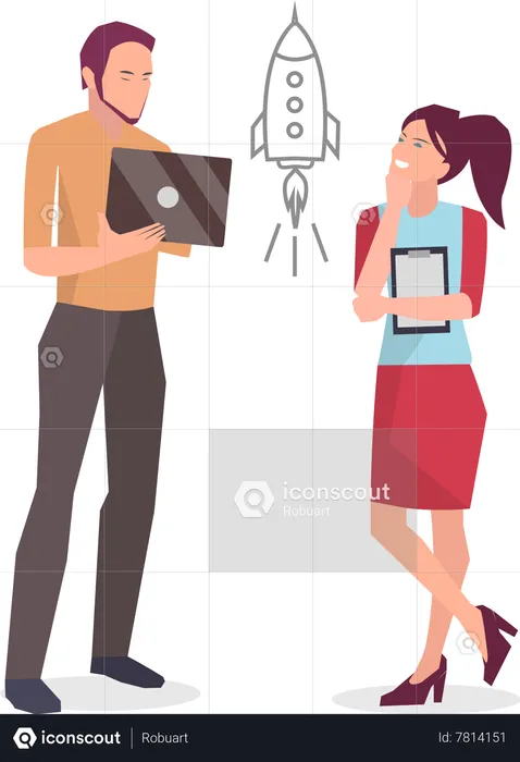 Business professional sharing new business launch idea  Illustration