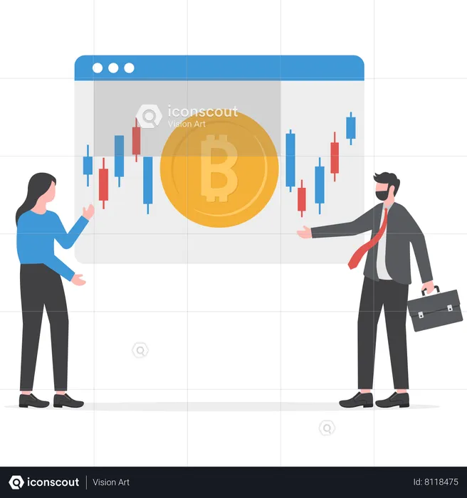 Business professionals learning crypto market  Illustration
