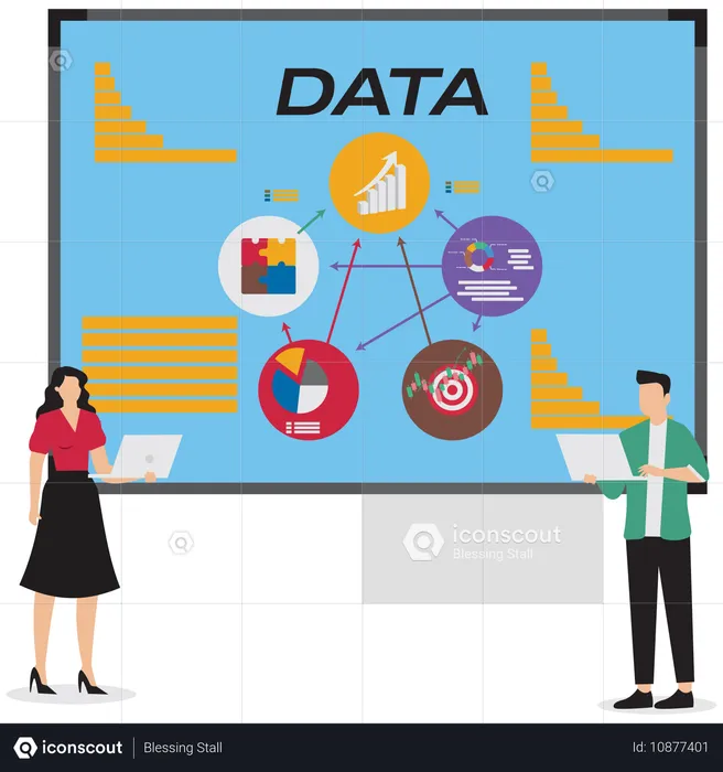 Business professionals working on business data  Illustration