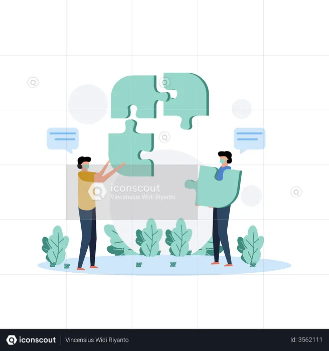 Business Puzzle solving by team  Illustration