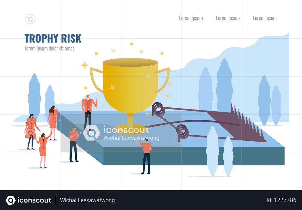 Business risk concept, People stand around Golden trophy on a mouse trap  Illustration