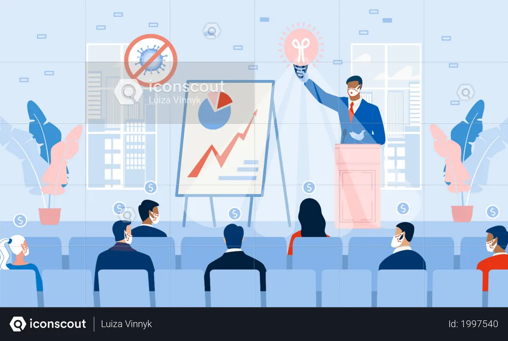 Business Seminar - Profitable Strategy Idea on Stage  Illustration