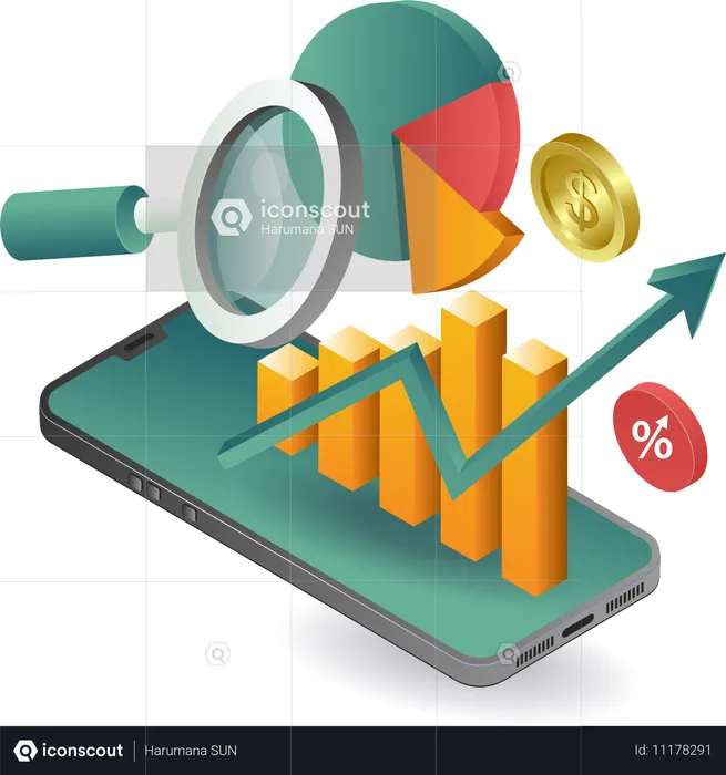 Business smartphone graph data analyst  Illustration