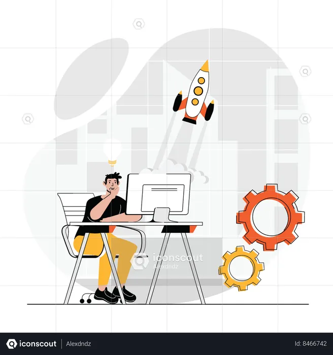 Business startup rocket launch  Illustration