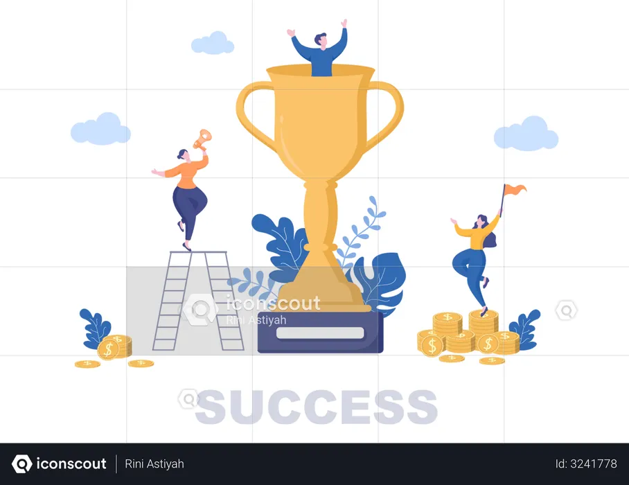 Business Success with trophy  Illustration