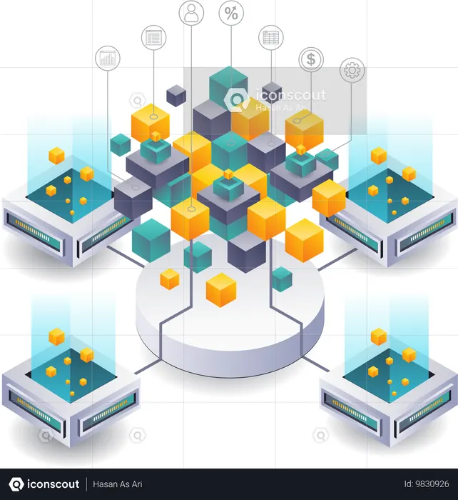 Business System Integration with Blockchain Technology Network  Illustration