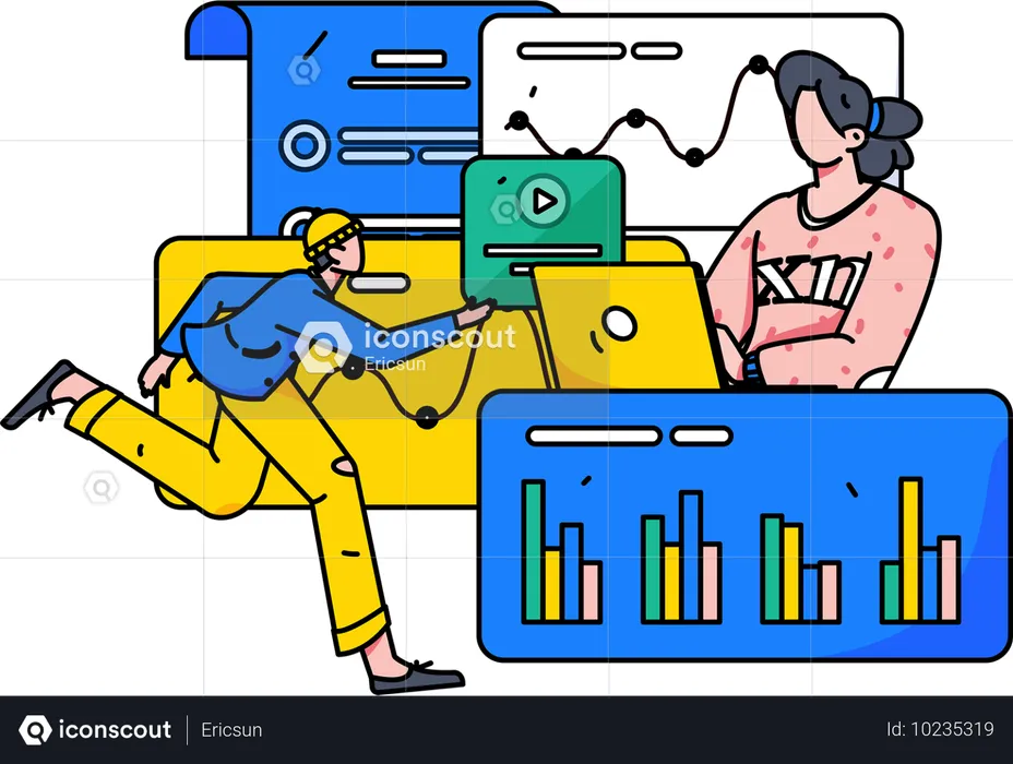 Business team analyzes data analysis in meeting  Illustration