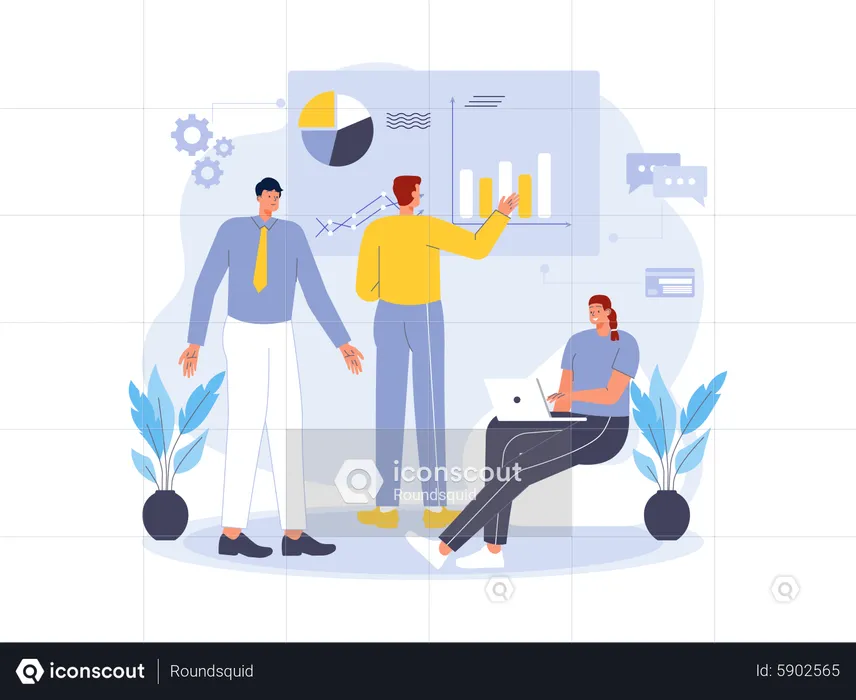 Business team analyzing statistics together  Illustration