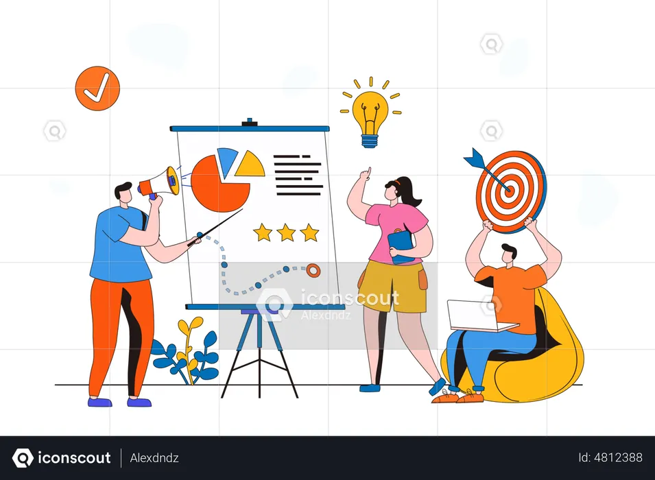 Business-Team arbeitet an Marketing-Strategie  Illustration